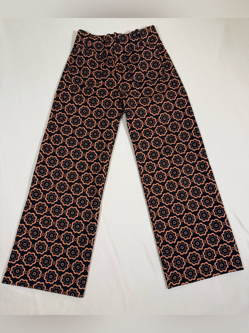 Maeve by Anthropologie, Colette Black and Orange Floral Wide-Leg Pants, size 25.